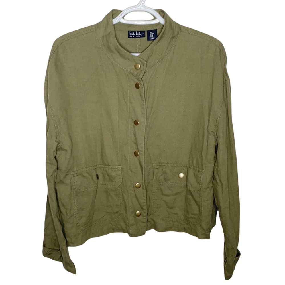 Nicole Miller linen blend army jacket with front pockets size M